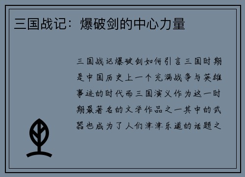 三国战记：爆破剑的中心力量